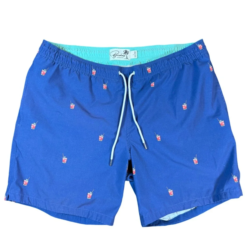 Bonobos Riviera Swim Trunks Men Large Blue Cocktail Drink Print 7 Inch Inseam